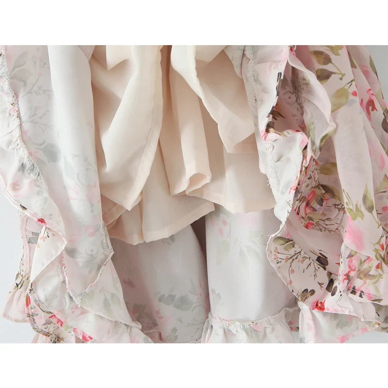 Autumn Boho Floral Print Ruffle Mini Dresses Long Sleeve V Neck Casual Holiday Lady Dresses
