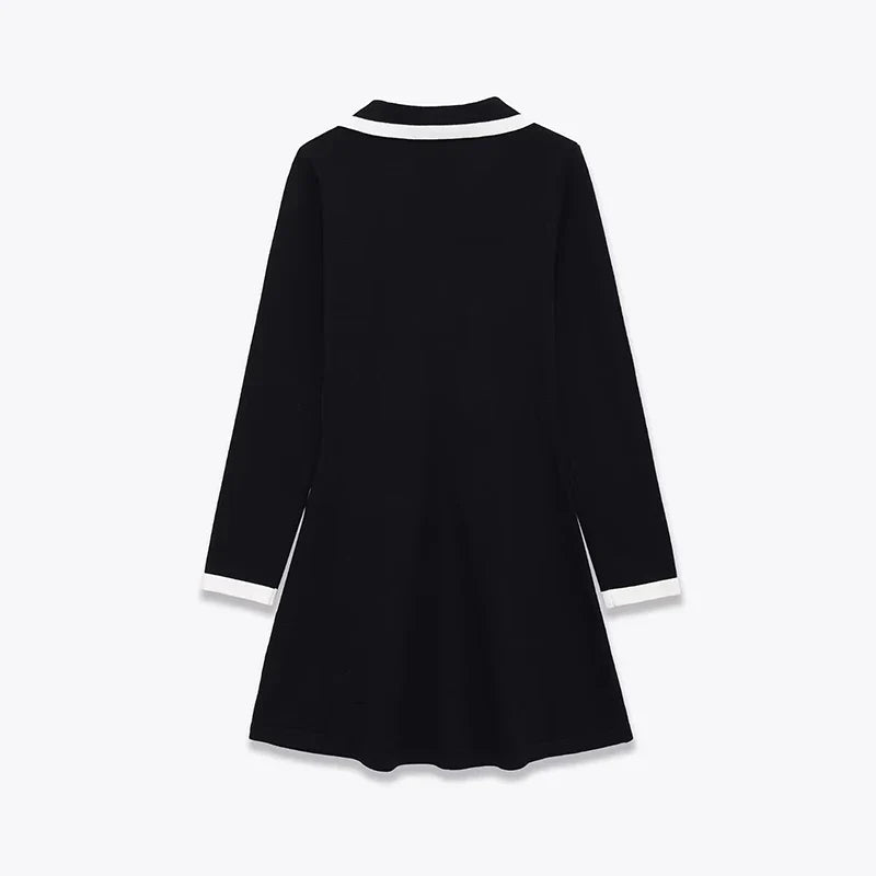 Spring Lapel Collar Long Sleeve A-line Soft Short Dresses