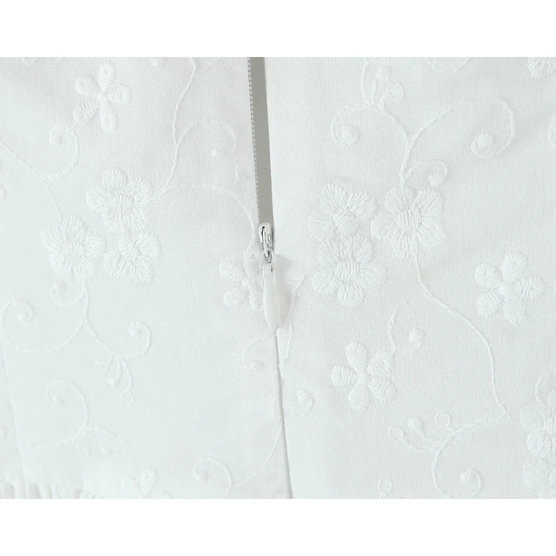 Sweet Girl Floral Embroidery White Halter Mini Dresses