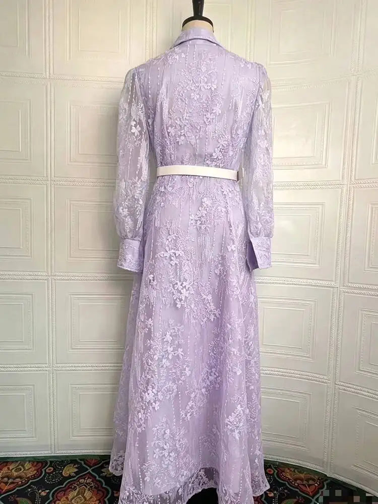 Summer Printed Lapel Long Sleeve Waist Dresses