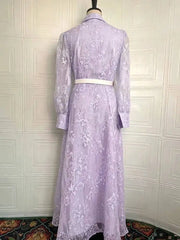 Summer Printed Lapel Long Sleeve Waist Dresses