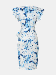 Summer Blue Floral Print Maxi Dress, Elegant Vacation Style Waist Slimming A-Line Casual Party Sundress