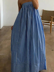 Striped Strapless Bandage Backless Dresses