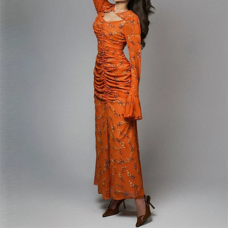 Sweet Casual Long Dresses Flare Sleeve Design Spring Summer Holiday Dresses