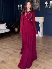 Autumn Soft Temperament Long Sleeve Long Dresses