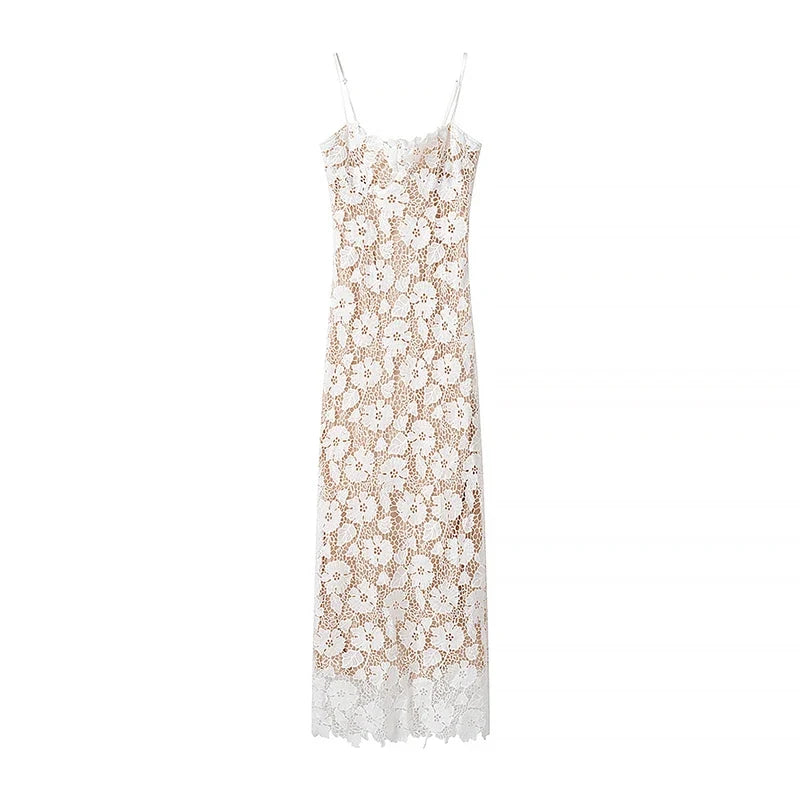 Sexy Spaghetti Straps Back Bandage Lace Long Dresses Slit Chic Fitted Slim Party Maxi Vestidos Bodycon