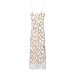 Sexy Spaghetti Straps Back Bandage Lace Long Dresses Slit Chic Fitted Slim Party Maxi Vestidos Bodycon