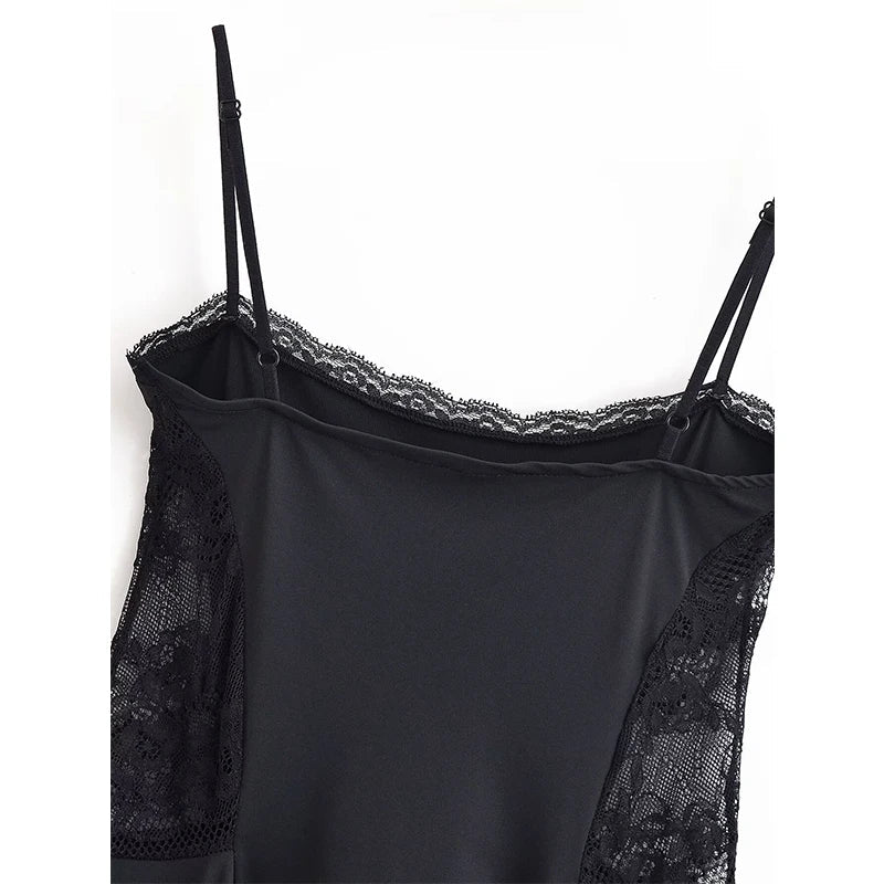 Sexy Spaghetti Straps Lace Patchwork Short Dresses
