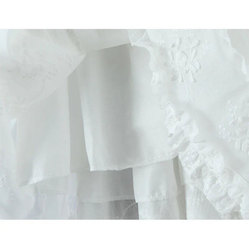 Elegant White Floral Embroidery Mini Dresses