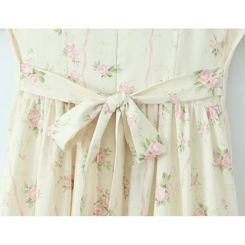 Front Lace Up Floral Print Summer Boho Dresses
