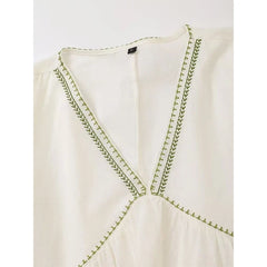 Summer V Neck Casual Loose Floral Embroidered Short Dresses