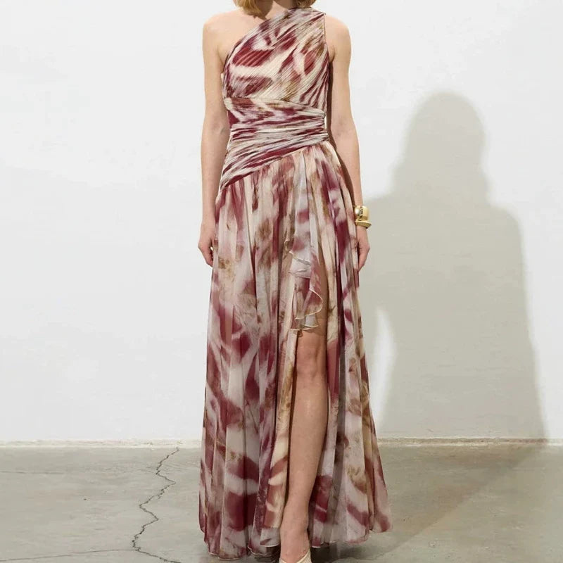 Casual High Waist Pleated Split Long Dresses