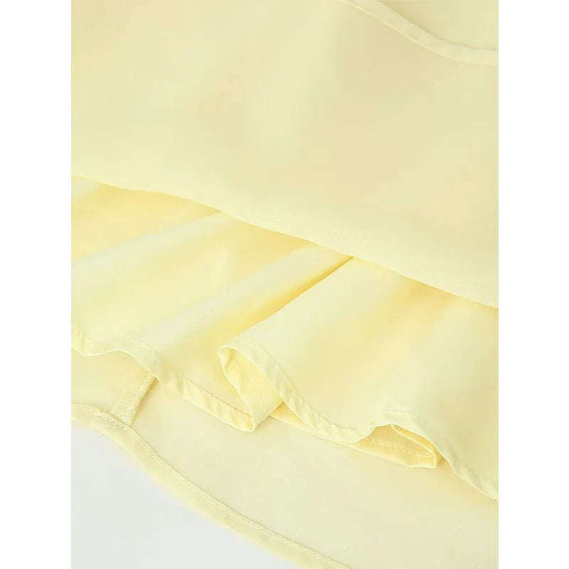 Sexy Spaghetti Straps Lace Trim Yellow Short Dresses V Neck A-line Beach Holiday Summer Vestidos