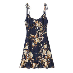 French Vacation-style Floral Print Slim Fit Sling Dresses