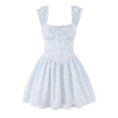 Lace Patchwork Floral Print Fairy Corset Mini Dresses