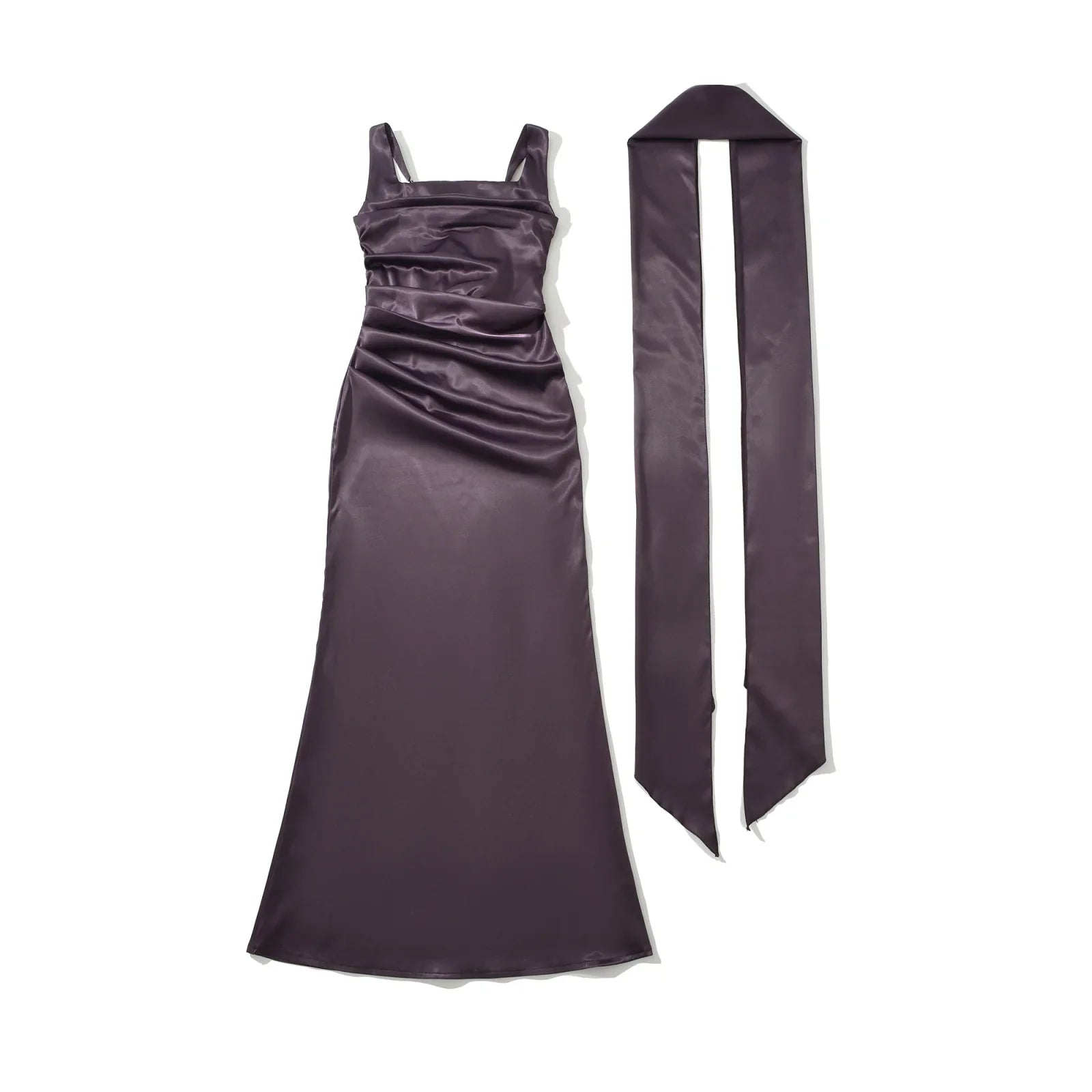 Sexy Elegant Party & Formal Wear Maxi Dresses Spaghetti Straps Ruched Waist With Matching Scarf