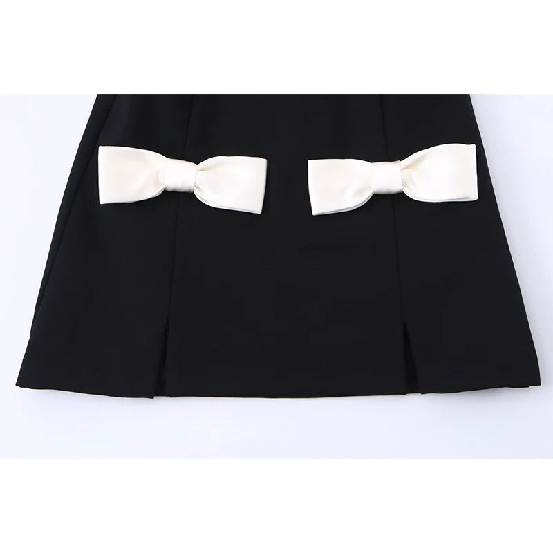 Contrast Bow Black Mini Dresses