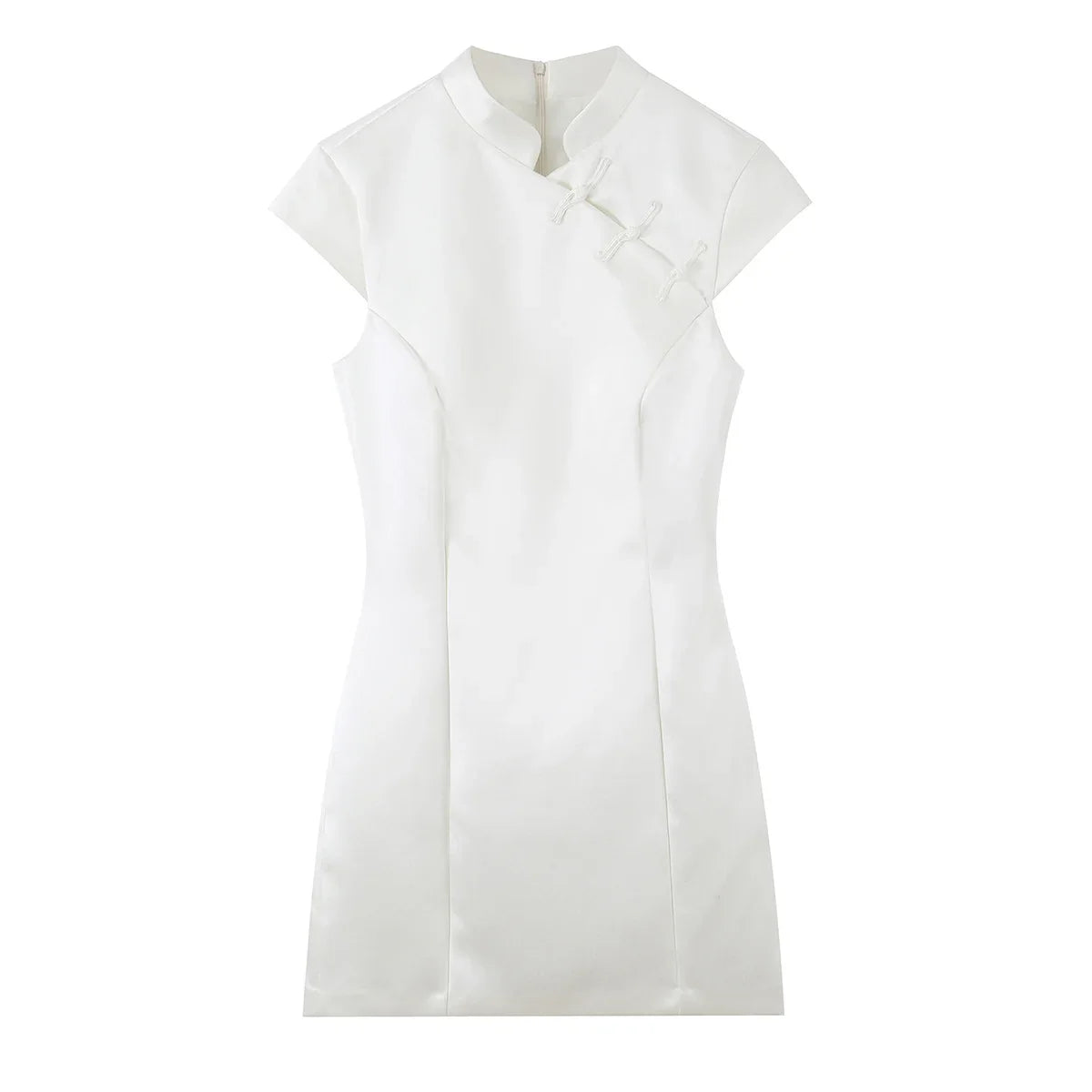 White Satin Mandarin Collar Cheongsam Dresses