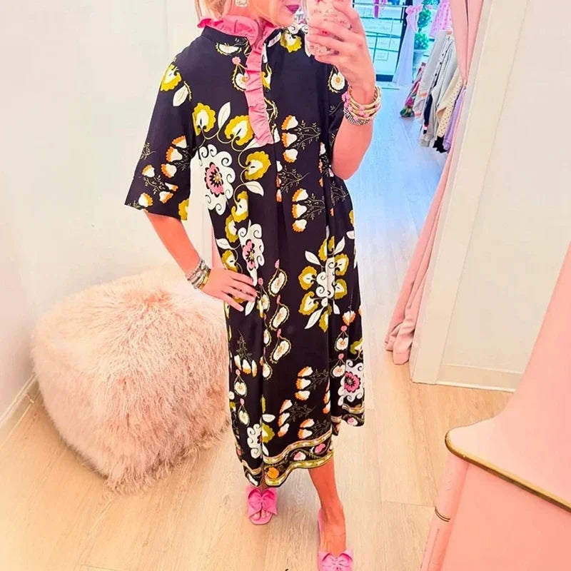 Vintage Floral Print Loose Long Dresses