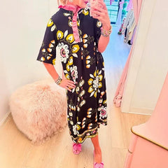 Vintage Floral Print Loose Long Dresses