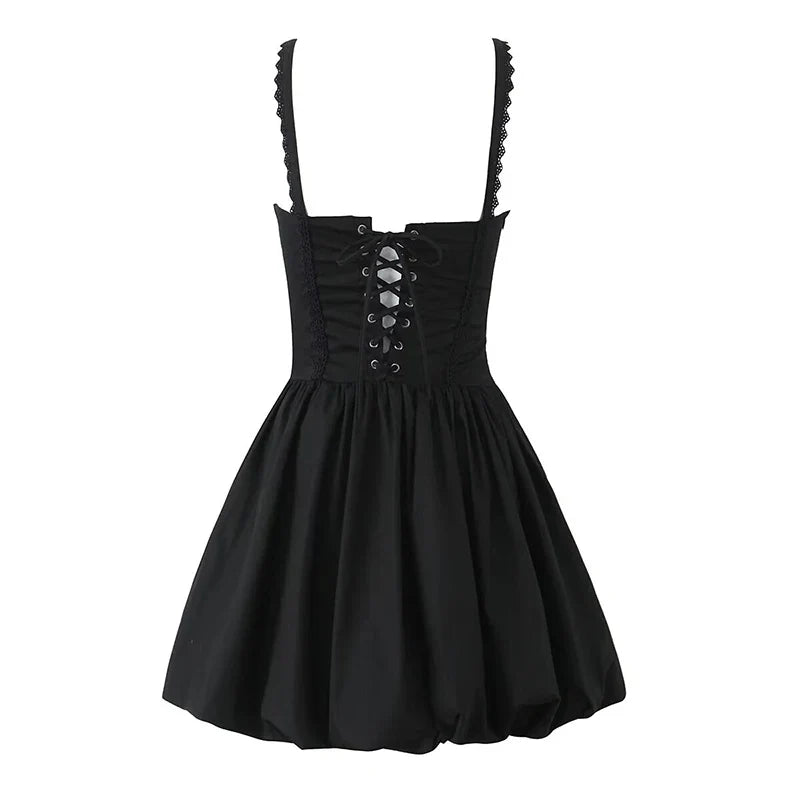 Lace Spliced Black White Sling Mini Dresses Low Waist Cotton Summer Sexy Party Dresses
