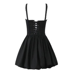 Lace Spliced Black White Sling Mini Dresses Low Waist Cotton Summer Sexy Party Dresses