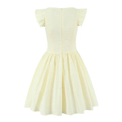 Floral Embroidery White Yellow Mini Dresses