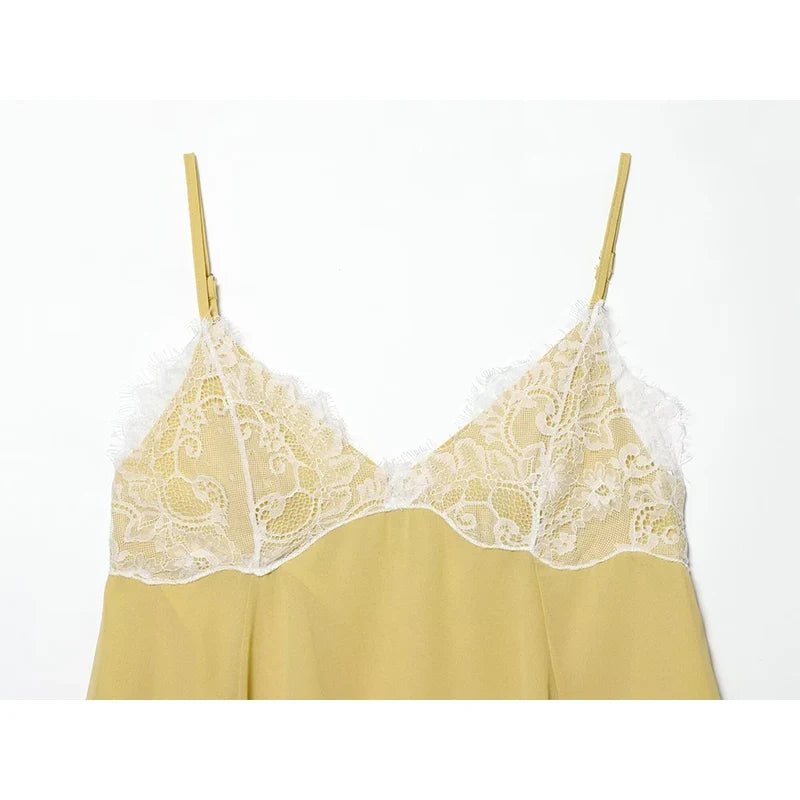 Light Yellow Lace Trim Sling Dresses