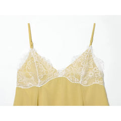 Light Yellow Lace Trim Sling Dresses