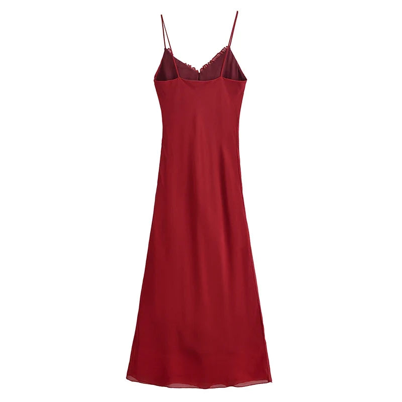 Sexy Spaghetti Straps Ruffle V Neck Long Dresses Summer A-line Elegant Evening Backless Party Maxi Vestidos