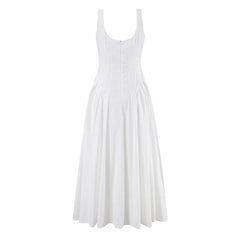 French Summer Sleeveless White Midi Dresses