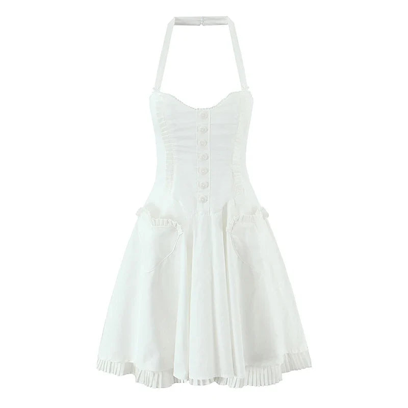 Sweet White Sexy Backless Halter Mini Dresses