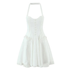 Sweet White Sexy Backless Halter Mini Dresses