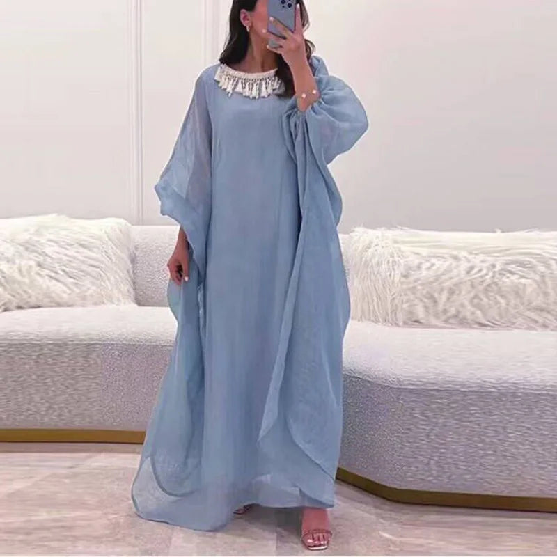 Vintage O Neck Mesh Long Dresses