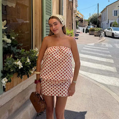Sexy Chic Polka Dot Strapless Dresses Elastic Waist Summer Mini Vestidos Beach Vacation Dress