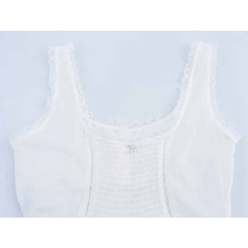 Sexy Lace Trim Embroidery White Tank Dresses