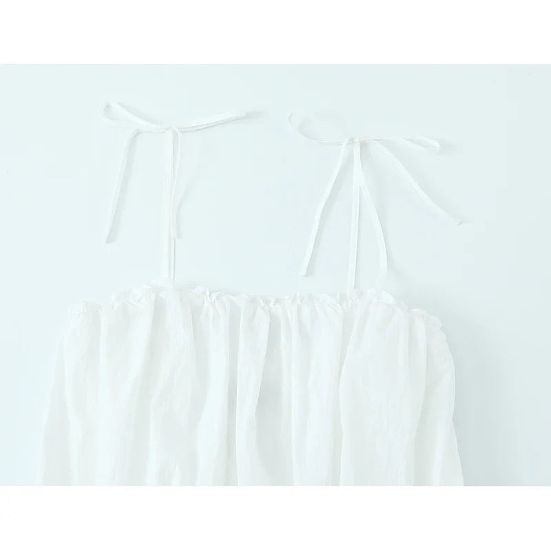 Sexy Spaghetti Straps Balloon Hem White Mini Dresses Summer Vestidos