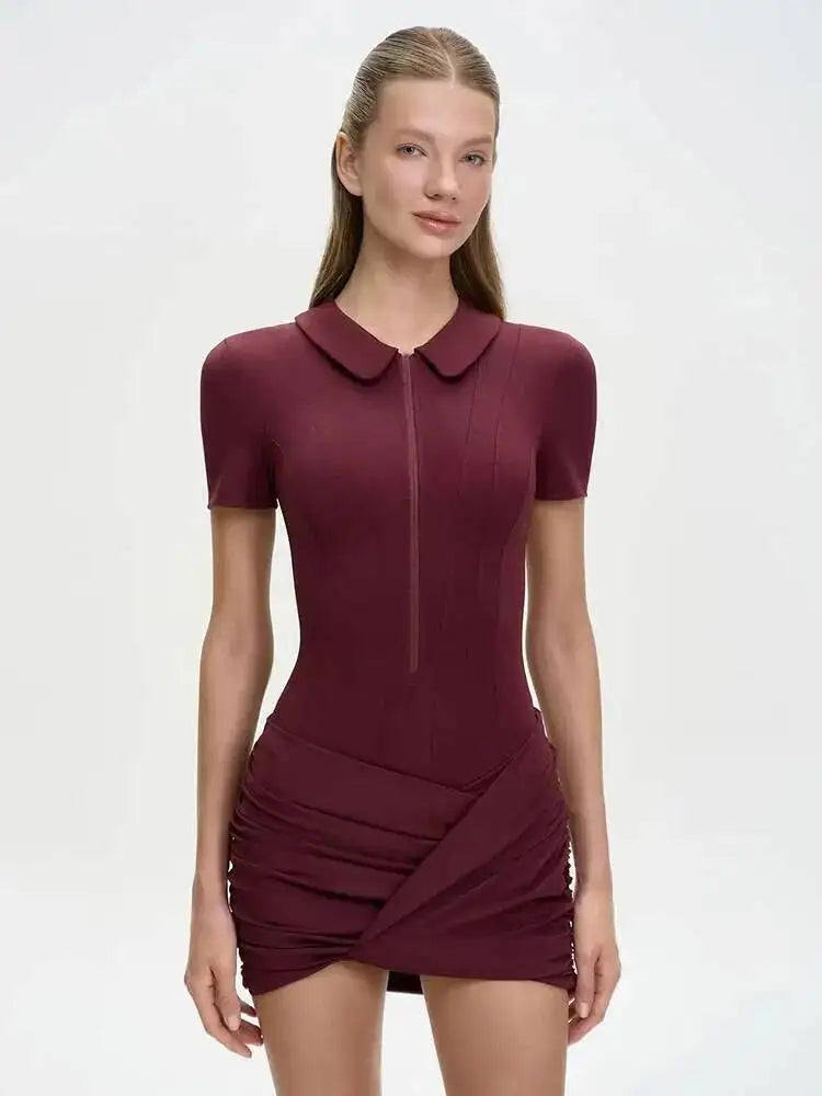 Simple Polo Collar Short Sleeved Slim Fit Hip Hugging Jumpsuit Clothing Summer 19DB1986
