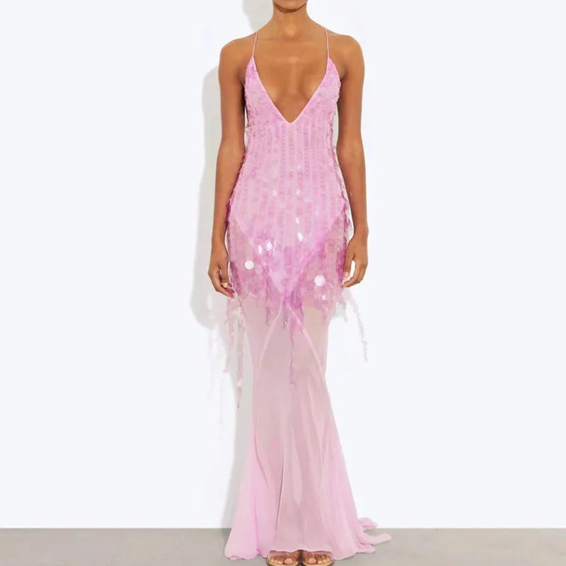 Unique Sequin Camisole Beach Dresses