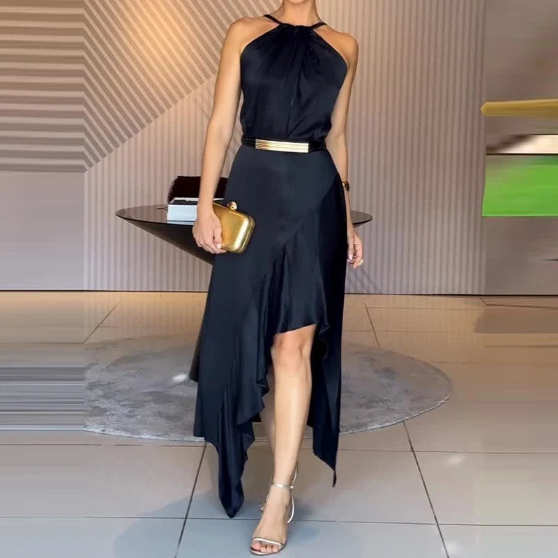 Irregular Solid Color Satin Dresses