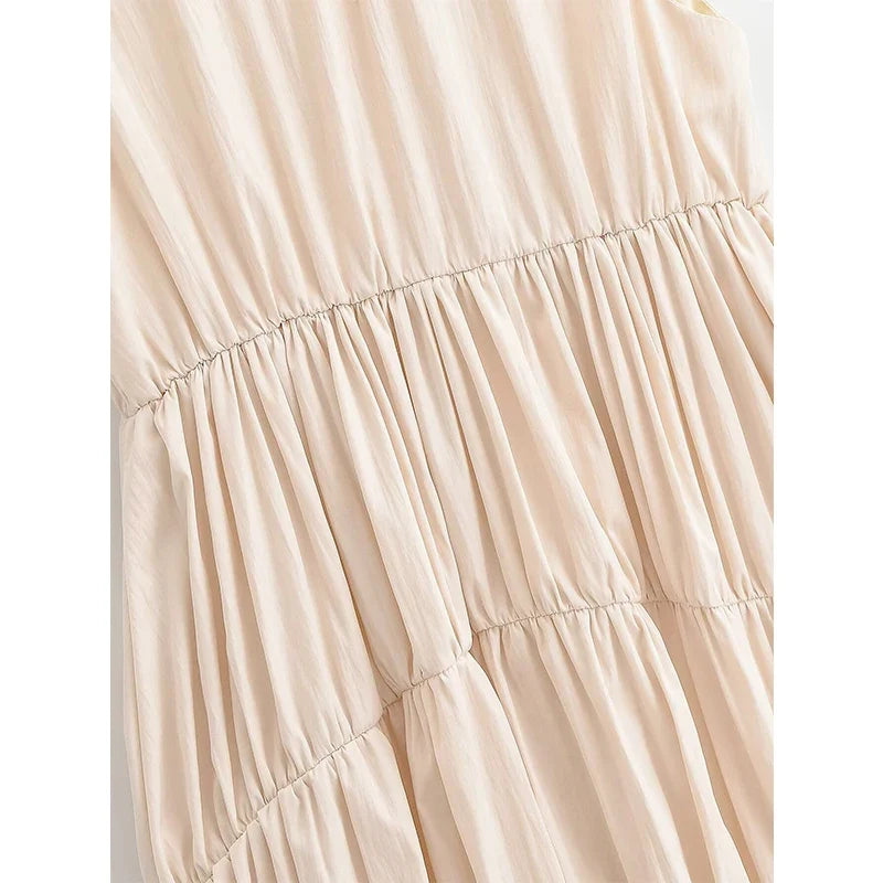 Arrival Casual Sleeveless Tiered Gathered Waist Bubble Hem Mini Dresses