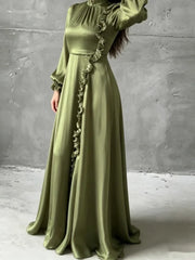 Temperament Lantern Sleeve Fungus Edge Patchwork Dresses