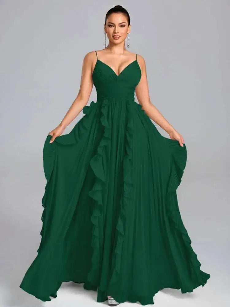 Temperament V-neck Sleeveless Pleated Waist Cinching Patchwork Dresses