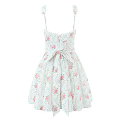 Lace Spliced Rose Floral Print Mini Dresses