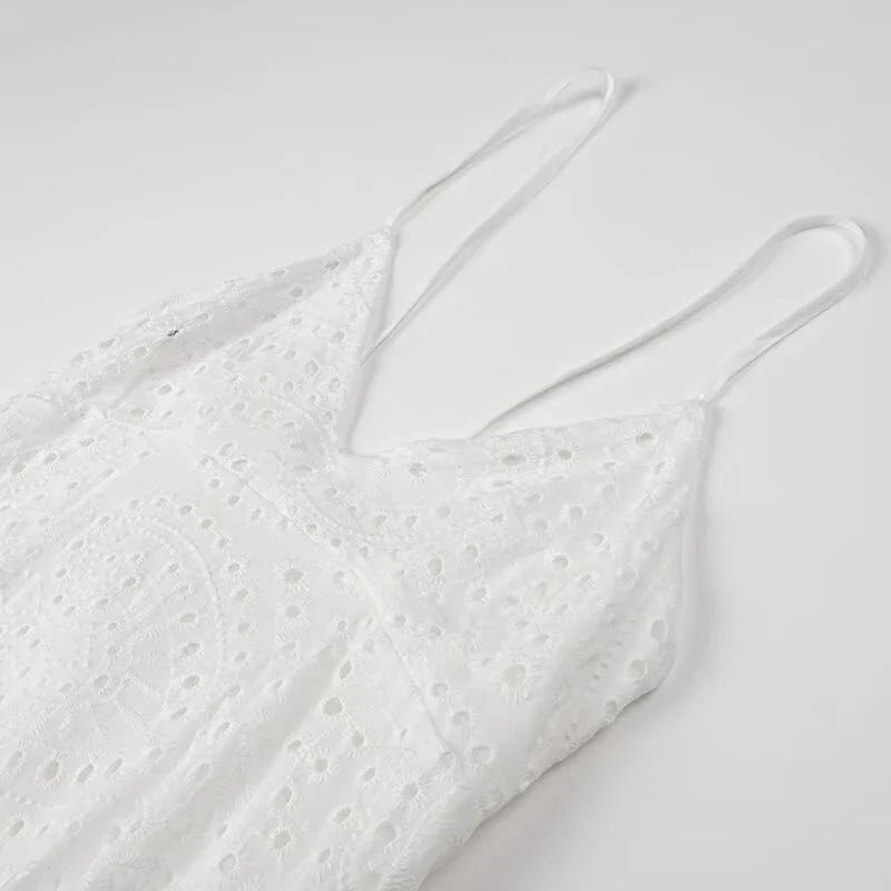 Sexy Backless Hollow Out Embroidery Spaghetti Strap Dresses