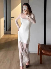 Temperament Sheer Gauze Double-layer Splicing Waist Slimming Dresses