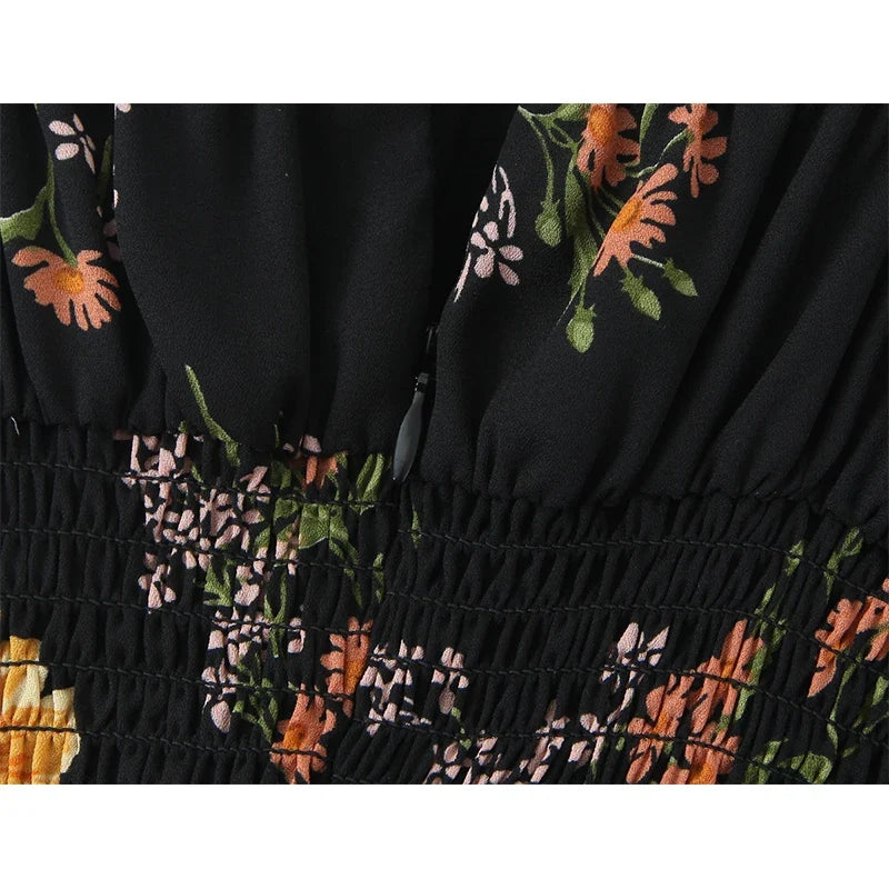 French Style Vacation Summer Dresses Floral Print Short Sling Dresses