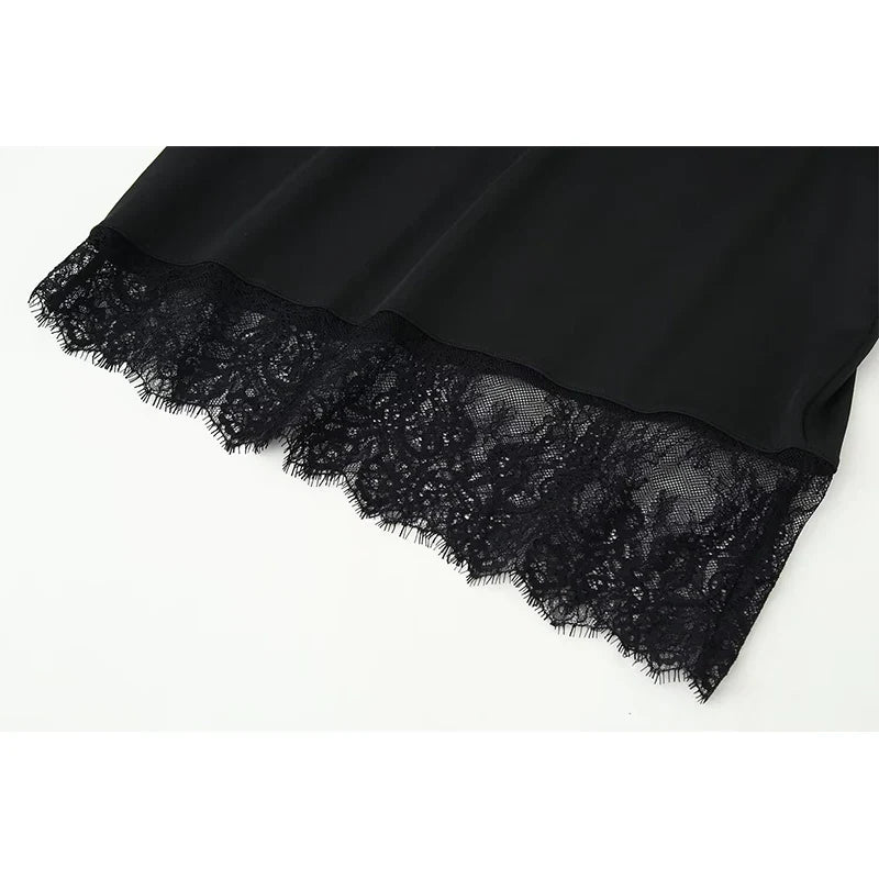 Spaghetti Straps Lace Patchwork Black Mini Sexy Dresses
