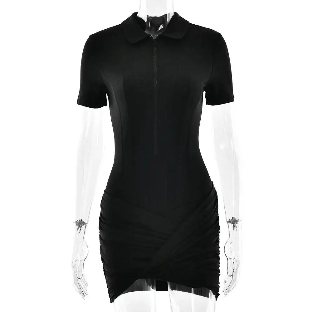 Simple Polo Collar Short Sleeved Slim Fit Hip Hugging Jumpsuit Clothing Summer 19DB1986
