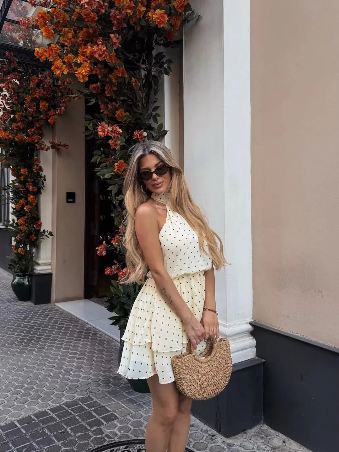 Yellow Polka Dot Halter Dresses